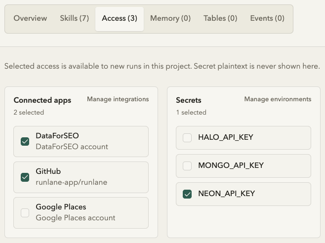 AI Visibility Audit access showing DataForSEO, GitHub, and Google Places selected